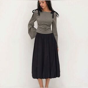 418. NWT! Cider Black Gingham Bowknot Ruched Long Sleeve Top